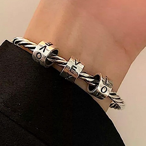 Sterling Silver I Love You Anxiety Bangle Bracelet - Picture 2 of 9